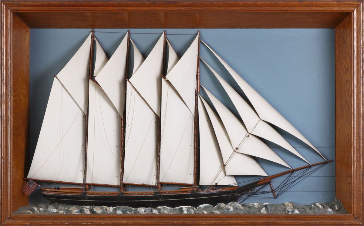 Carved & Painted Schooner Diorama