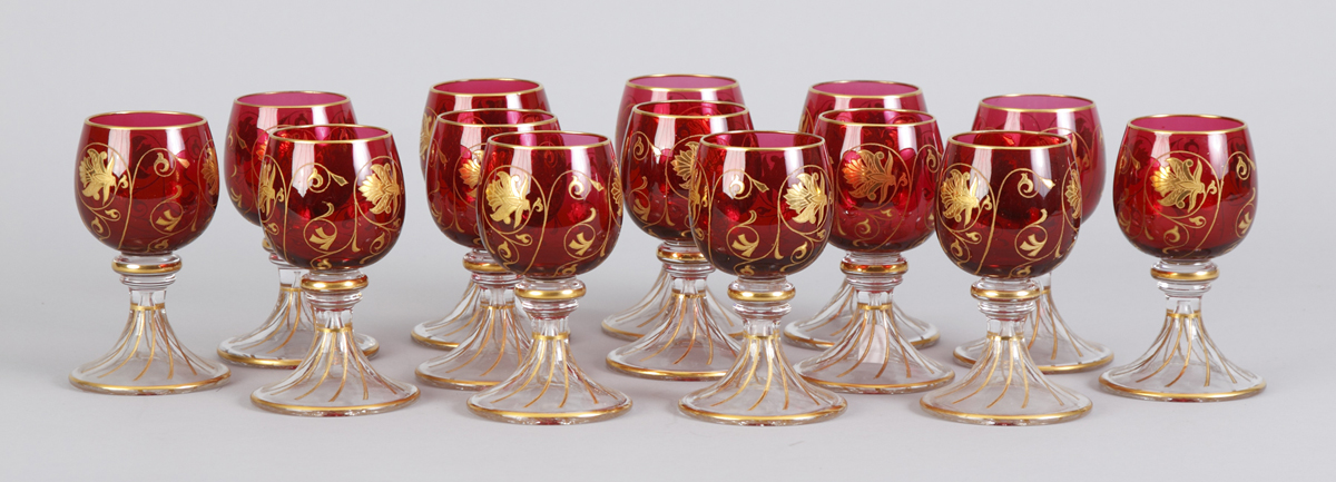 Set of 14 Cranberry Glass Cordials