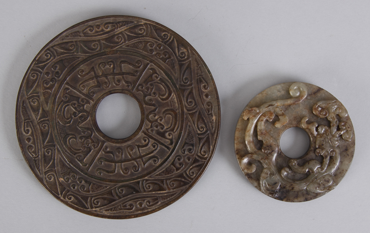 2 Carved Jade Discs L to R: Serpentine