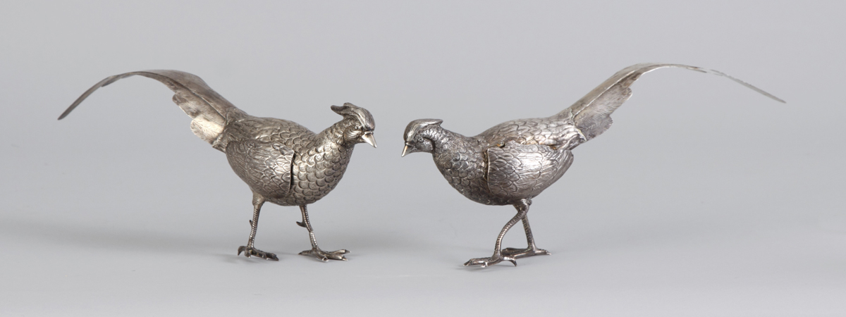 Pair of Sterling Silver Table Pheasants 13501f