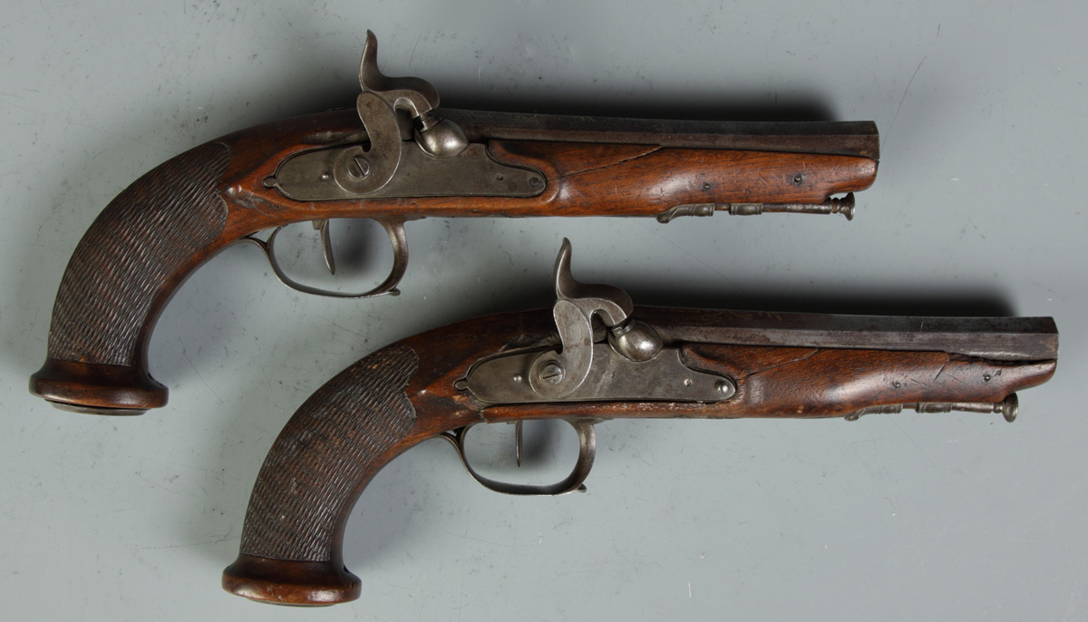 Pair of Percussion Dualing Pistols Engraved