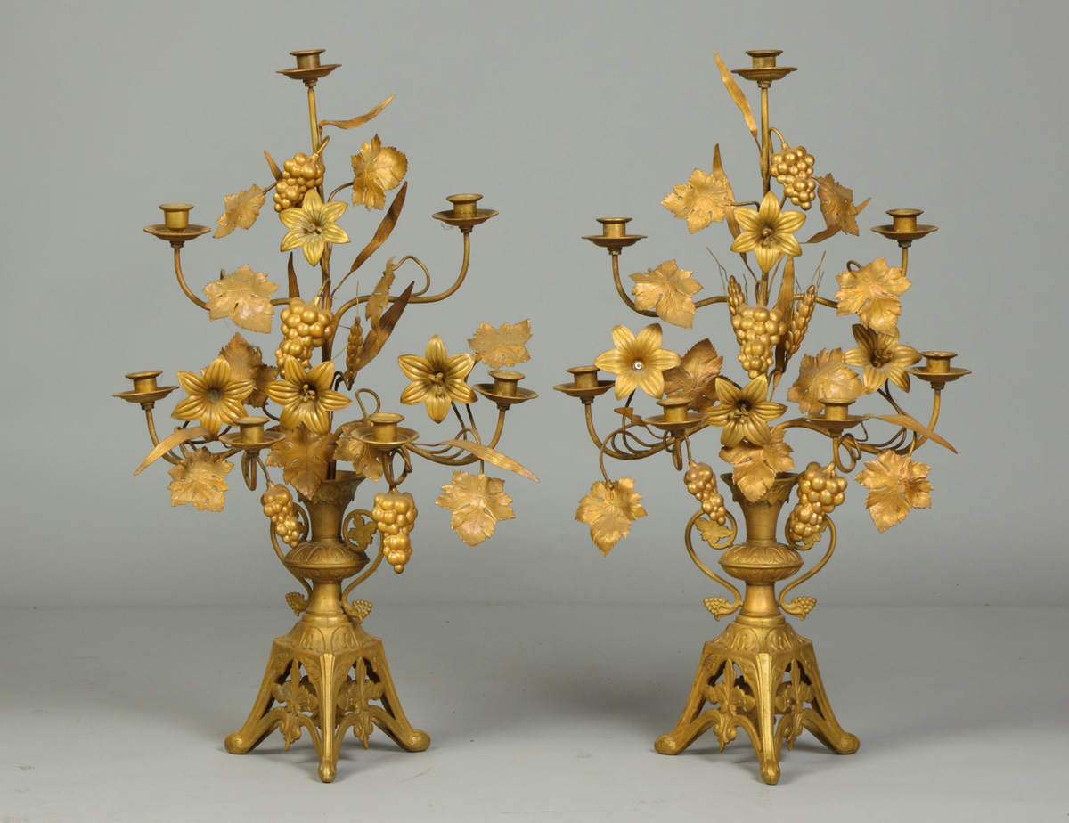 Pair of Victorian Gilt Brass Candelabras 13507d