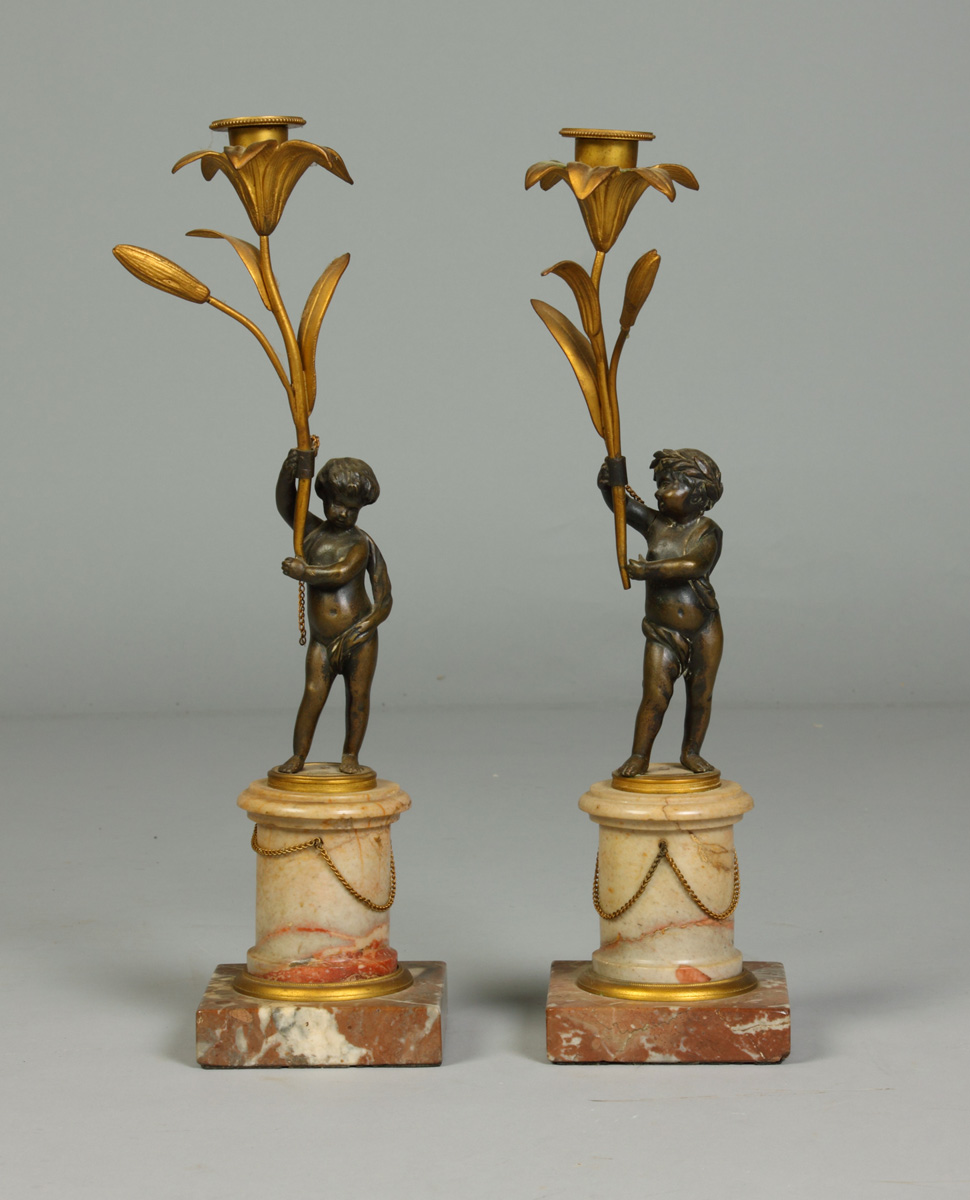 Pair of Marble Bronze Candle 135080