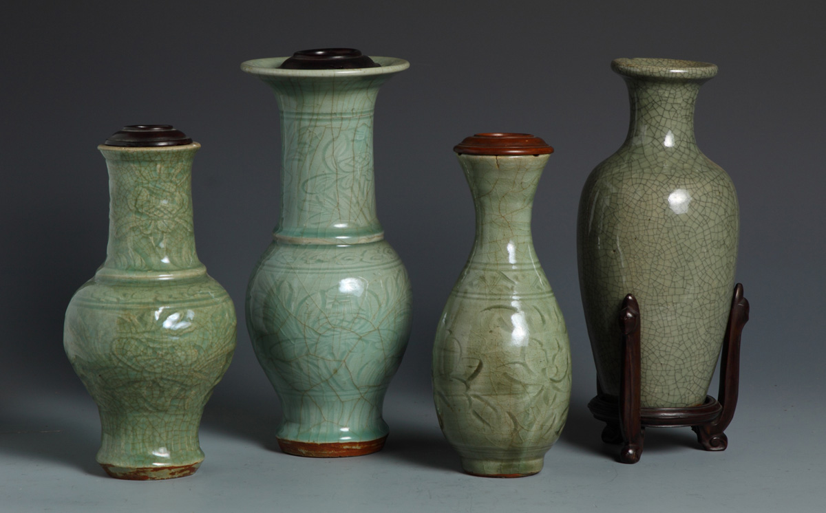 4 Celadon Vases Various cracks