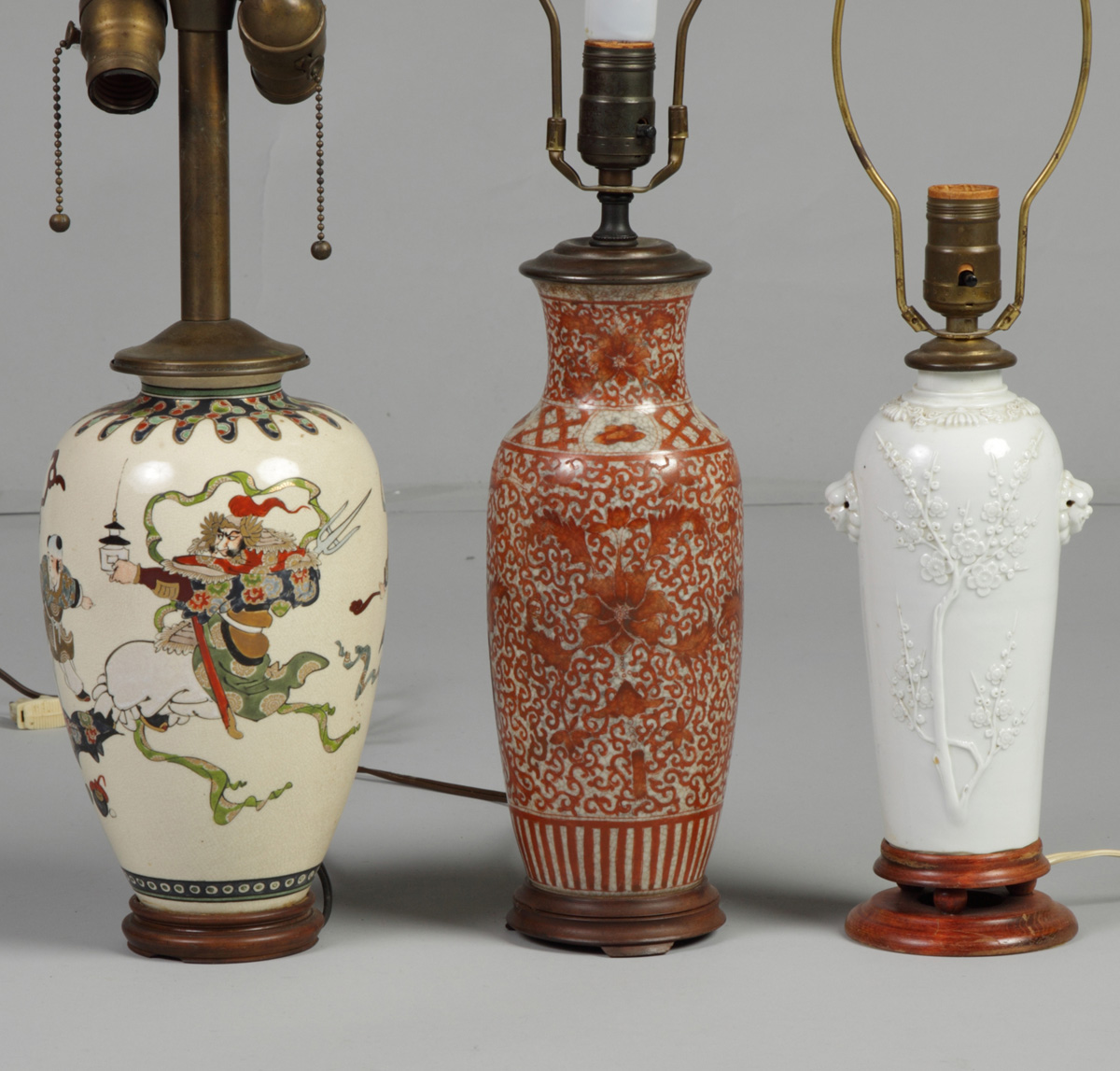 3 Oriental Lamp Bases One on left