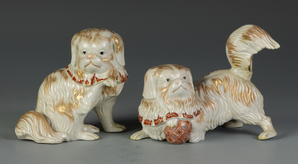 Kutani Porcelain Dogs One tail has been