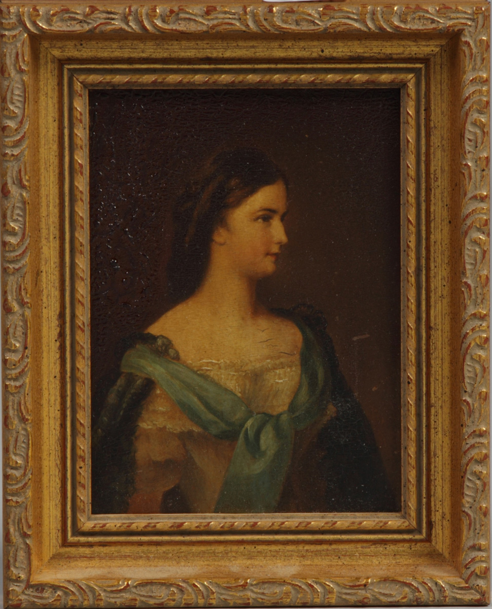 Painting on panel of young lady
