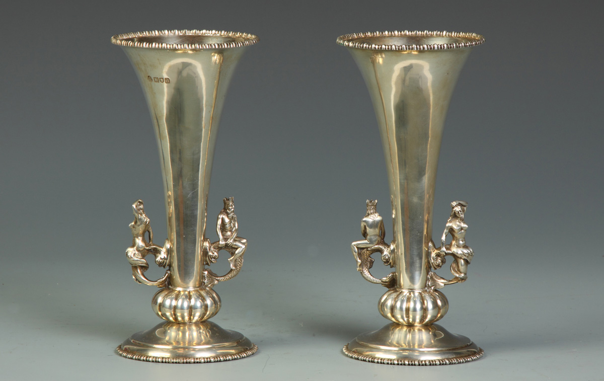 Pair of Sterling Vases w Neptune 135120