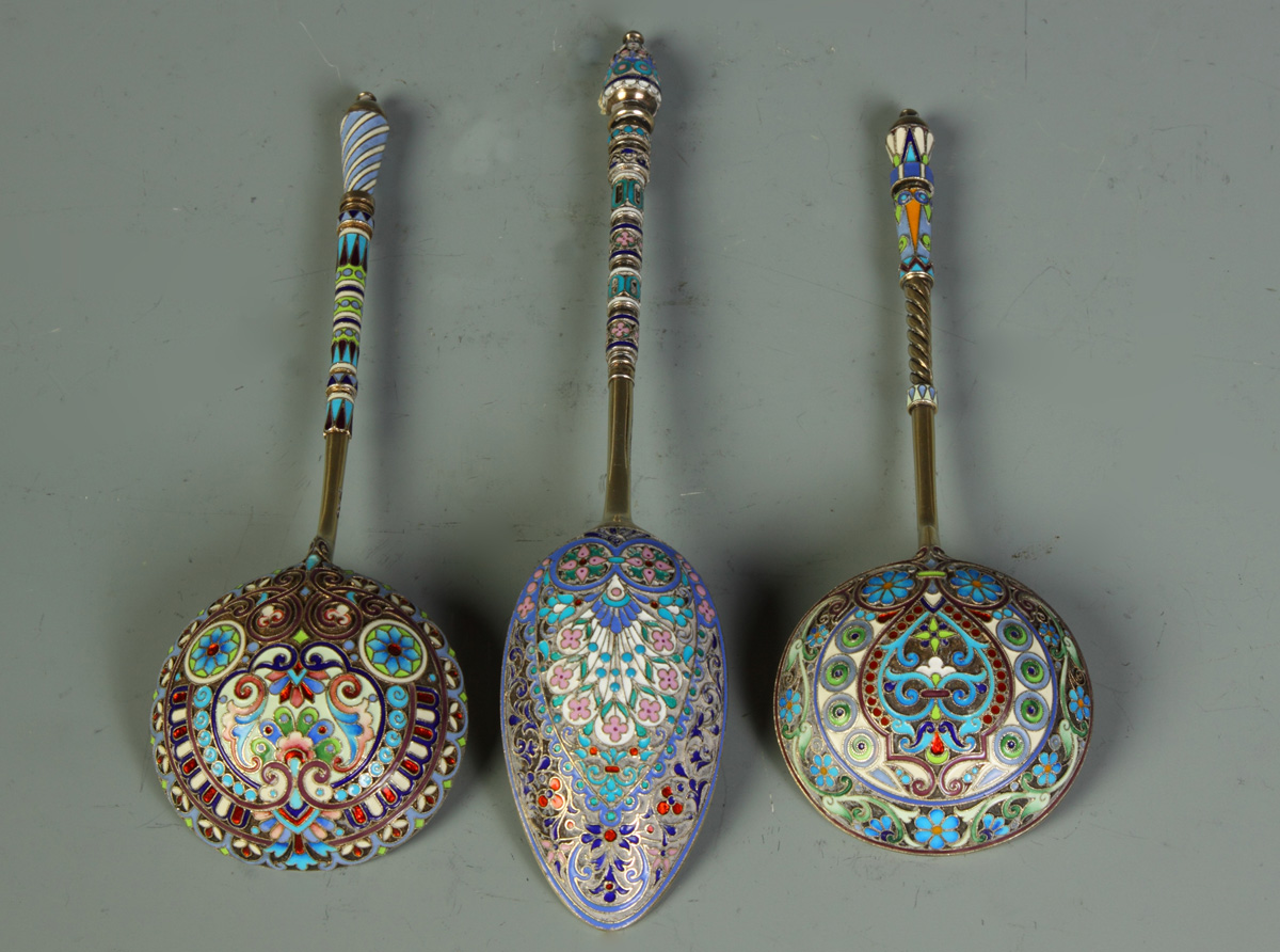 3 Russian Enameled Spoons 3 Russian 135136