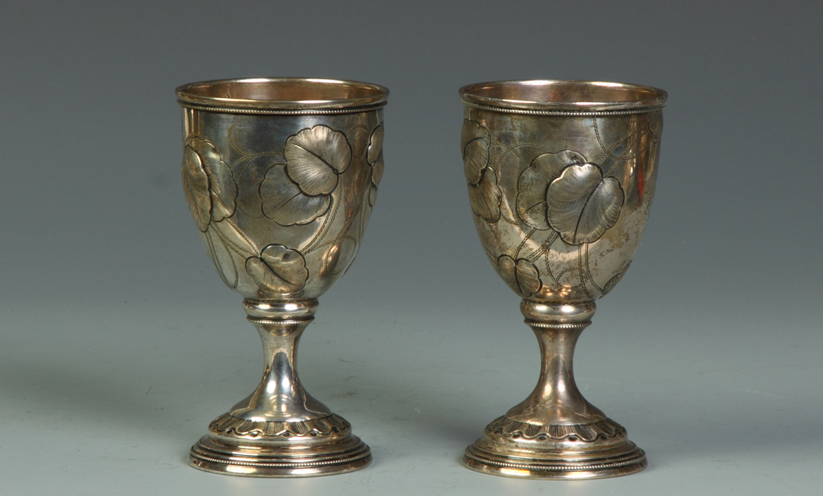 Pair of Silver Goblets Relief &
