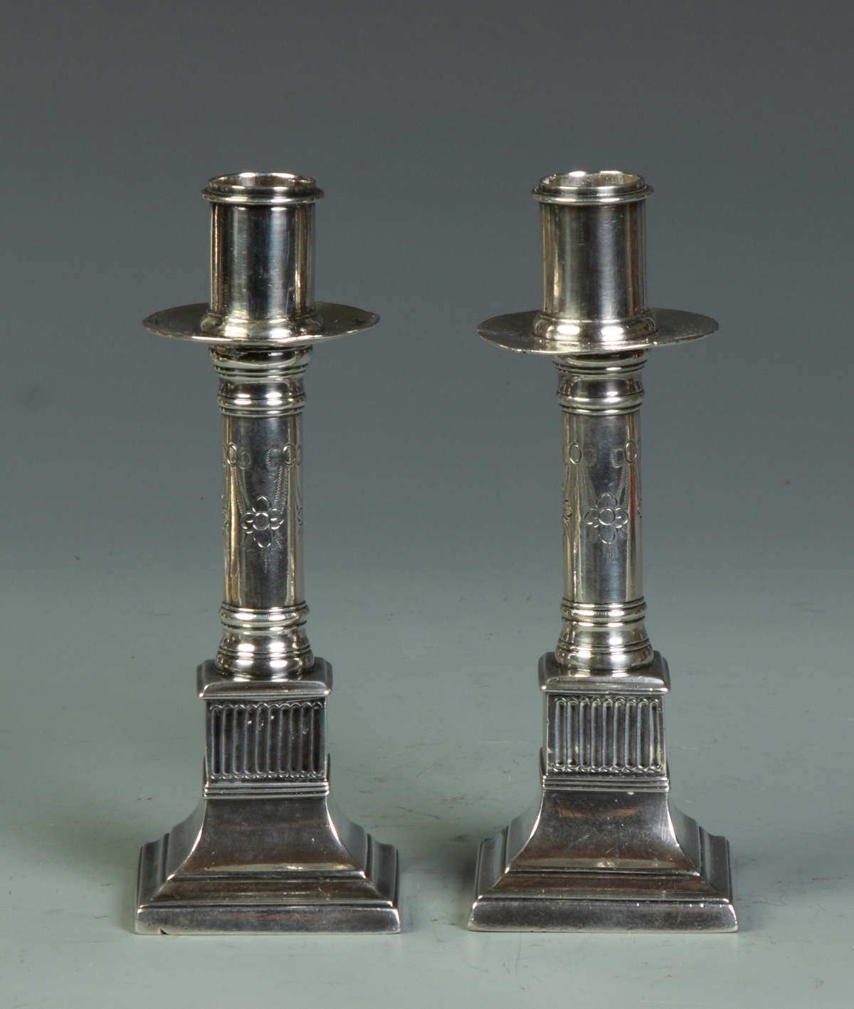 Pair of Early Silver Candle Holders 13514c