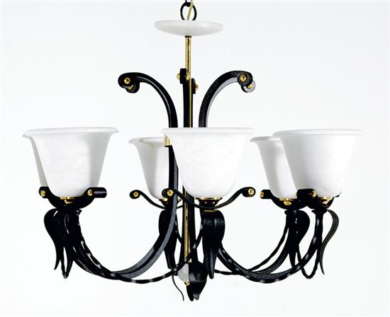 Iron and alabaster six light chandelier 13520c