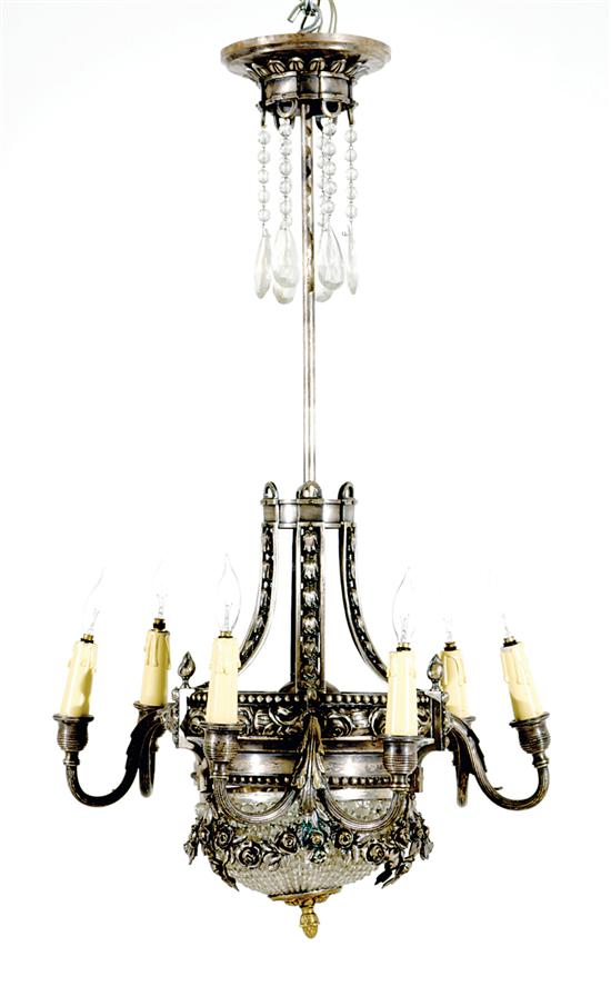 Continental pewter six light chandelier 1352d5