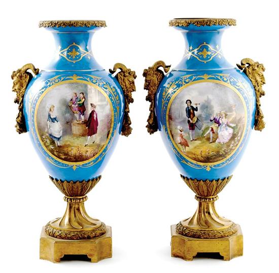 Pair Serves ormolu mounted porcelain 1352ff