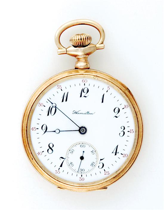 Hamilton open-face gold pocket watch