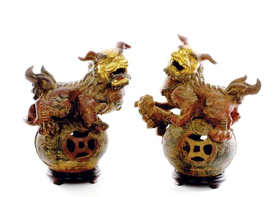 Pair Chinese painted cast-iron
