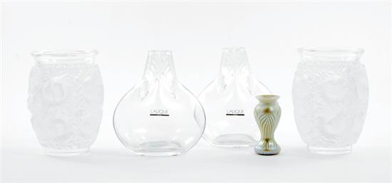 Two pairs Lalique crystal and iridescent 13538d