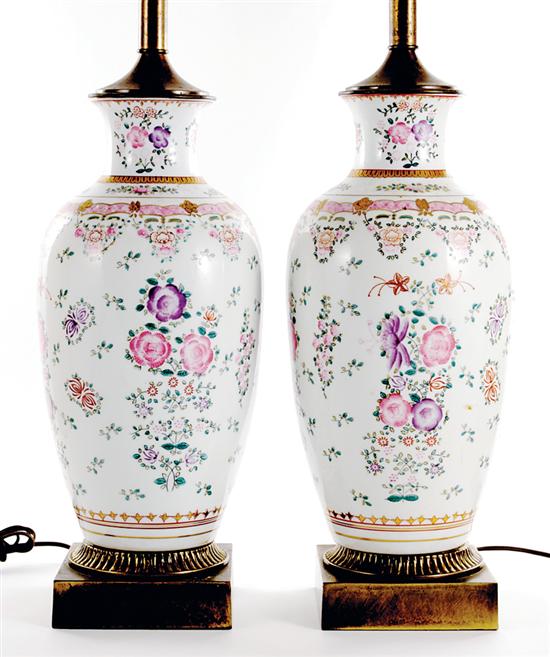 Pair Samson porcelain vases converted 1353bf