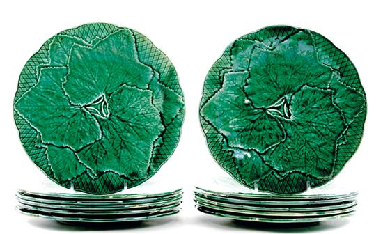 French faience plate set green 1353d3