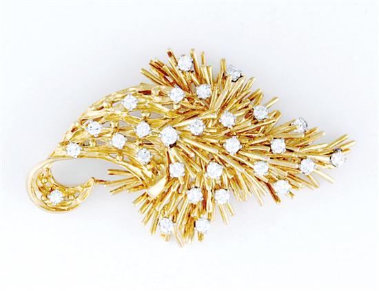 Diamond set gold leaf form brooch 135457