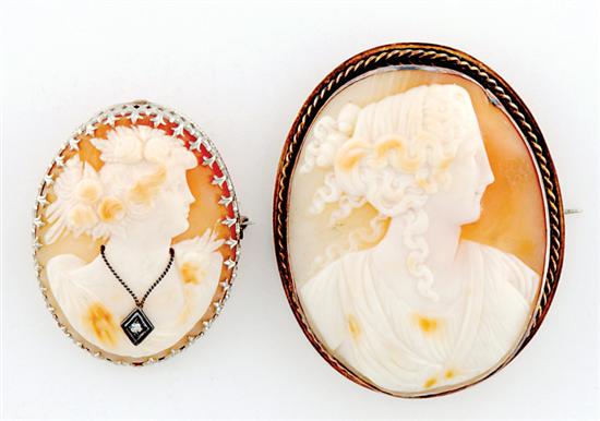 Shell cameo brooches oval cameo