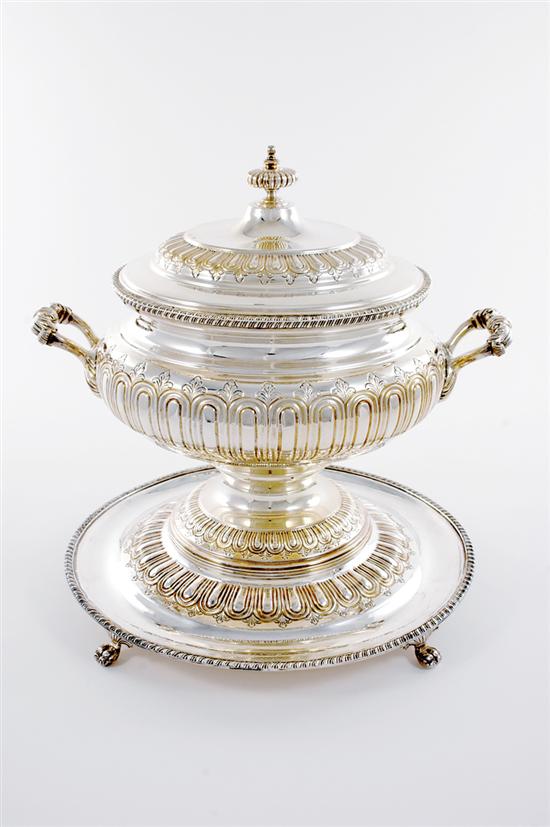 English silverplate tureen on stand