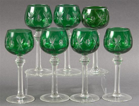 Set of seven Bohemian emerald etched 135897