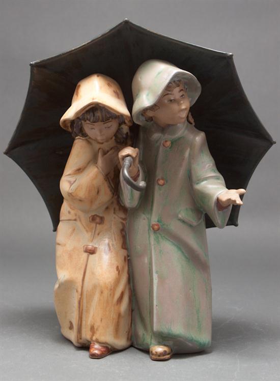 Lladro painted terracotta figural group: