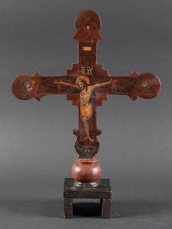 Russian painted wood crucifix 19th 1358f7