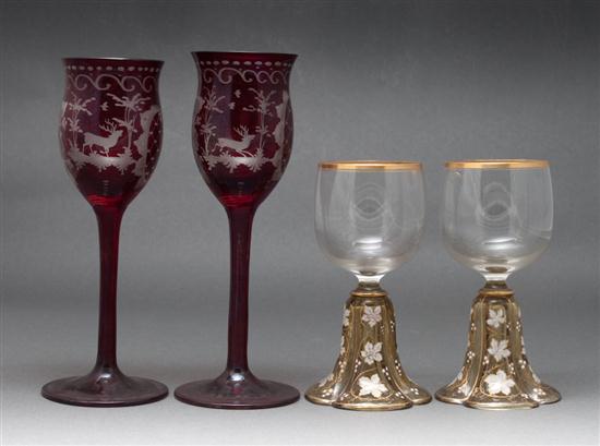 Pair of German enameled glass wine 13590c