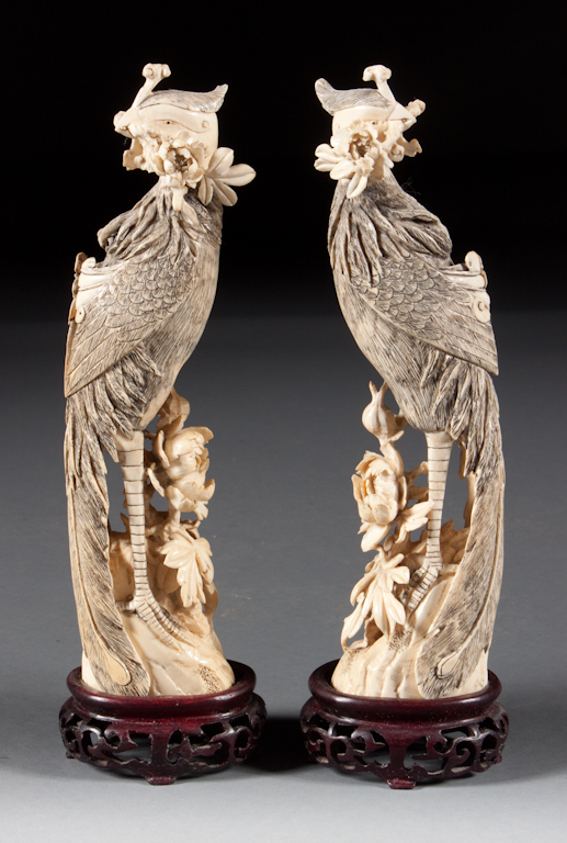 Pair of Chinese carved ivory phoenix 135923