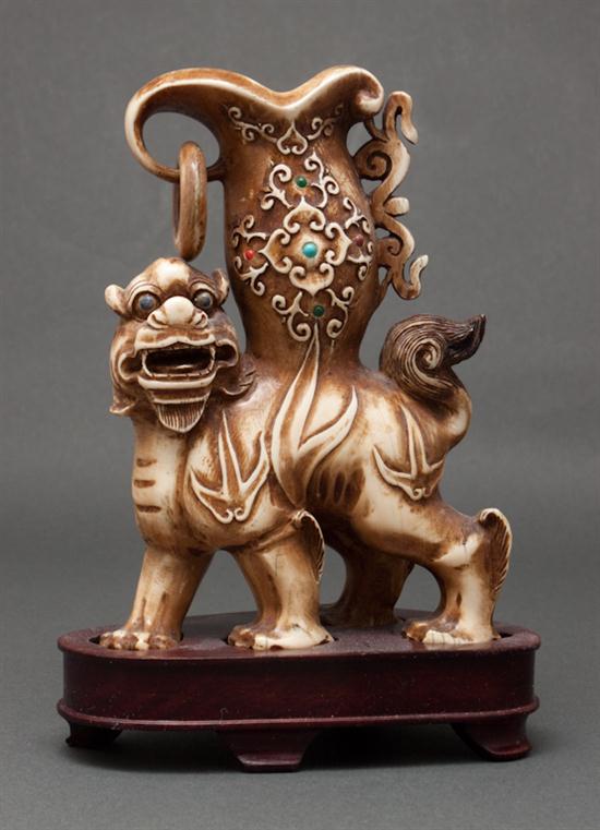 Chinese carved ivory foo dog joss stick