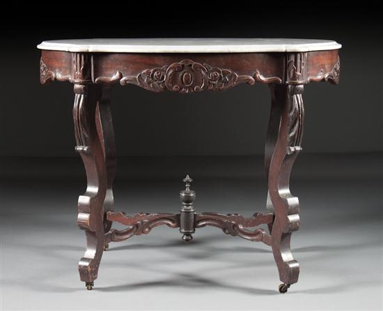Rococo Revival carved walnut marble
