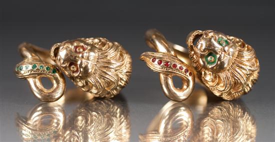 Two Chinese 18k yellow gold guardian