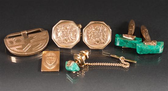 Assorted 14K yellow gold and malachite