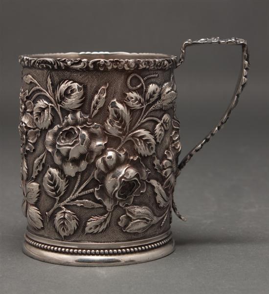 American repousse sterling silver cann