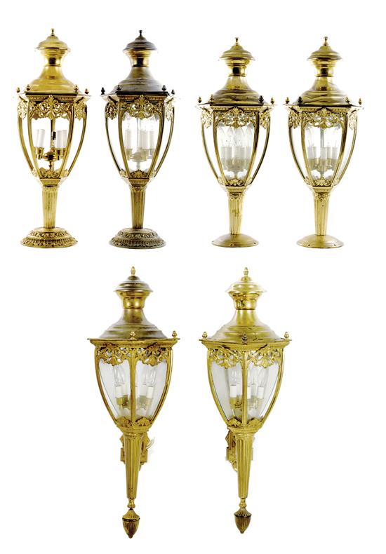 Suite of brass and glass five-light