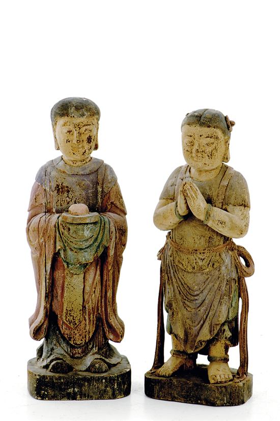 Pair Chinese carved wood figures 135bf5