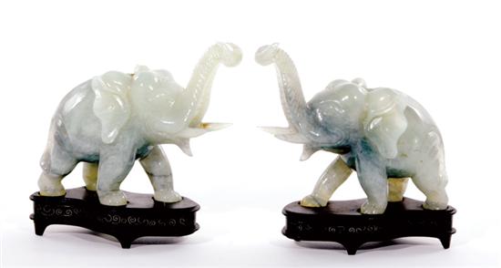 Pair Chinese carved jade elephants