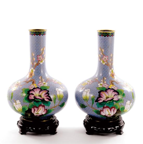 Pair unusual Chinese lavender cloisonne 135bf8