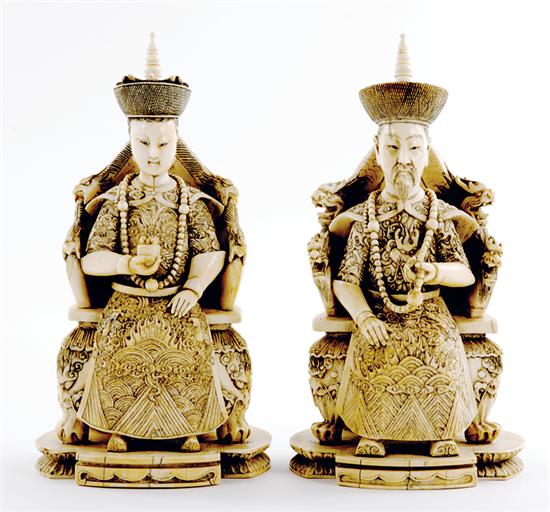 Pair Chinese carved ivory ancestor 135bf3