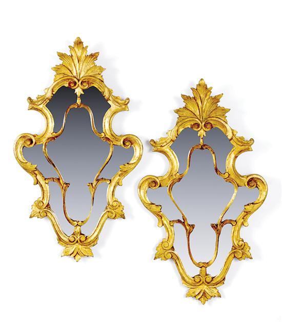 Pair Rococo style giltwood mirrors