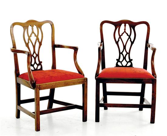 Pair George III mahogany armchairs