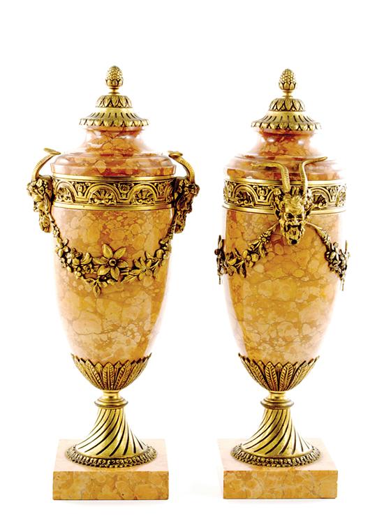 Pair ormolu-mounted rouge marble