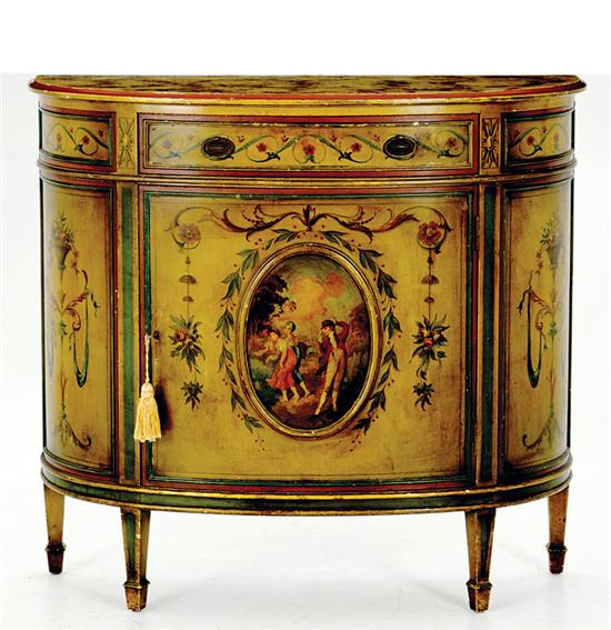 Continental painted demilune cabinet