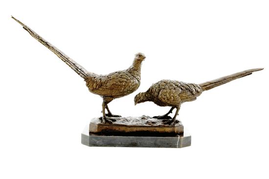 Bronze sculpture of pheasants Continental