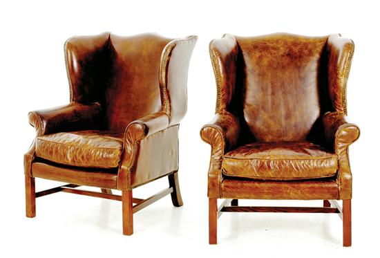 Pair leather wingback armchairs