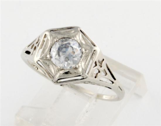 Art Deco diamond ring 14K white 135dbf
