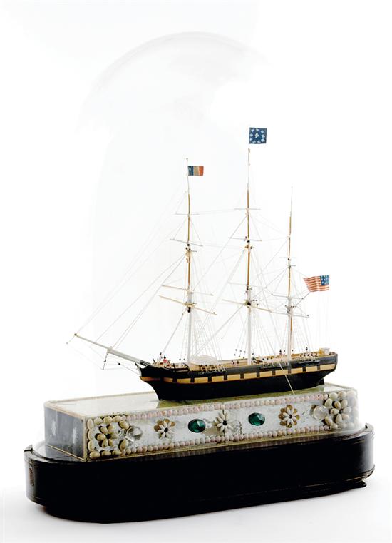Victorian cased model of three-masted