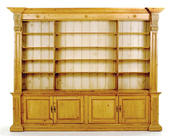 English pine bookcase molded cornice